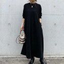 Spring and Autumn New Fashion Brand Versatile Cotton Black and White Spliced Long Sleeve Dress