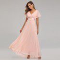 Spring/Summer Handmade Folded Big Swing Double V-neck Flare Sleeve Dress Elastic Chiffon Banquet Bridesmaid Large Evening Dress