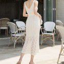 Spring/Summer Mid length Knitted Sling Dress for Women Sleeveless Outwear Over Knee Skirt Underlay Tank Top Long Dress