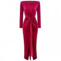 European and American women's fashion round neckline pleated Zou velvet long dress with tight fitting slit dress long style