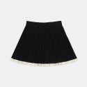 Vintage Campus Knitted Pleated Skirt Cross Flower Embroidery Contrast Color with Lining Spicy Girl Short Skirt