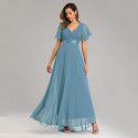 Spring/Summer Handmade Folded Big Swing Double V-neck Flare Sleeve Dress Elastic Chiffon Banquet Bridesmaid Large Evening Dress