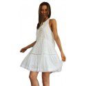 Popular Women's Vacation Skirt Lace Splice Stand up Neck Button Swing Dress