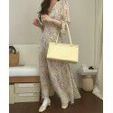 Spring New Korean Designer Temperament Gentle Three Dimensional Fairy Fragmented V-neck Chiffon Dress Long Dress