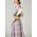 Elegant smoked purple/mulberry silk inside and outside/pleated lace up/smooth crepe dress