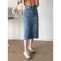 Spring New Front Split Elastic Halfskirt High Waist Slim denim Midskirt for Women