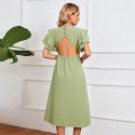 Women's New V-neck Sexy Backless A-line Dress Mid length Dress