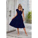 New Wooden Ear Edge Sleeveless V-Neck Waist Pleated Dress