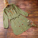Summer Vintage Art Long sleeved Women's Dress Bohemian Small V-neck Embroidered Waist Dress