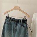 Split denim skirt for women in early spring, high waisted and slim A-line mid length skirt