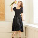 Short sleeved Princess Cake Dress Summer New French Elegant Square Neck High Waist Pleated Dress