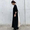 Spring and Autumn New Fashion Brand Versatile Cotton Black and White Spliced Long Sleeve Dress