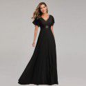 Spring/Summer Handmade Folded Big Swing Double V-neck Flare Sleeve Dress Elastic Chiffon Banquet Bridesmaid Large Evening Dress
