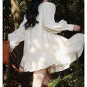 White V-neck dress for women's new early spring long sleeved tea break French haute couture dress summer