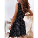 Summer European and American Lace up V-neck Mid length Dress Temperament Commuter New Wave Dot Dress Women