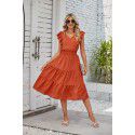 New Wooden Ear Edge Sleeveless V-Neck Waist Pleated Dress