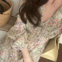 Spring New Korean Designer Temperament Gentle Three Dimensional Fairy Fragmented V-neck Chiffon Dress Long Dress