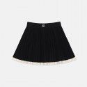 Vintage Campus Knitted Pleated Skirt Cross Flower Embroidery Contrast Color with Lining Spicy Girl Short Skirt