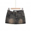 Summer Spicy Girls Retro High Waist Slim and Anti Shining Wrap Hip Short Skirt Women's Leggy Long Skirt Pants Denim Half Skirt