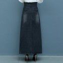 Spring and Autumn New Half length Skirt Mid length High Waist Long Dress Korean Elastic Large Size Floor Dragging A-line Denim Skirt Women
