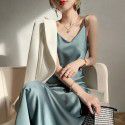 Sling Long Dress Sling Dress Women's Spring/Summer Underlay Suit Temperament French Acetic Acid Satin Long Dress