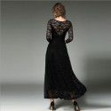 Women's Long sleeved Slim Fit Solid Color Hooked Flower Hollow Lace Dress