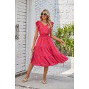 New Wooden Ear Edge Sleeveless V-Neck Waist Pleated Dress