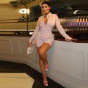 Women's Autumn New Sexy Cardigan Side Hollow Lace up Long Sleeve Slim Fit Dress