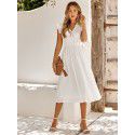 Summer New Casual Women's Wear European and American Solid V-Neck Waist Wrapped Fresh Style Dress for Women