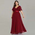 Spring/Summer Handmade Folded Big Swing Double V-neck Flare Sleeve Dress Elastic Chiffon Banquet Bridesmaid Large Evening Dress