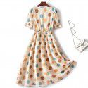 Chiffon dress, new summer women's dress with a slim waistband and polka dots