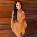 Women's Autumn New Sexy Cardigan Side Hollow Lace up Long Sleeve Slim Fit Dress