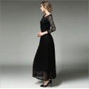 Women's Long sleeved Slim Fit Solid Color Hooked Flower Hollow Lace Dress