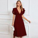 Women's New V-neck Sexy Backless A-line Dress Mid length Dress