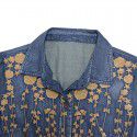 Vintage embroidery lapel belt temperament denim skirt new mid length slim autumn dress