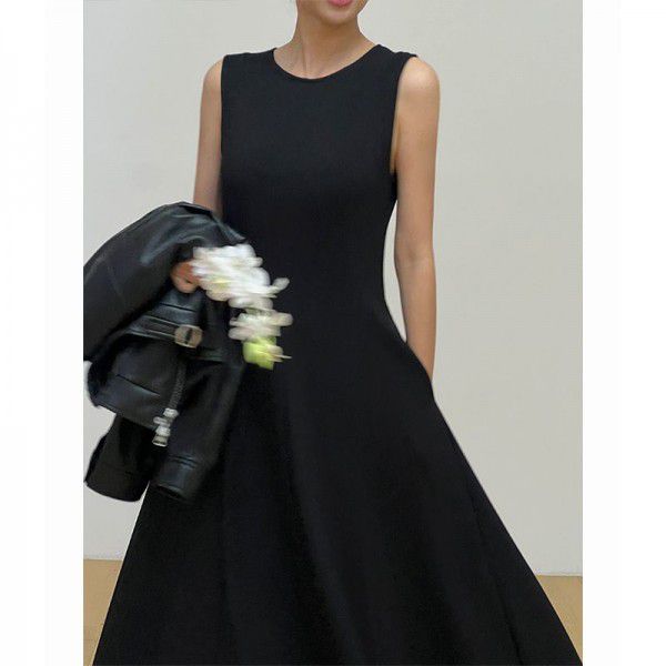 Round neck vest dress for women's spring new Korean style simple and elegant drape long skirt trend