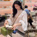 Spring French Brand Lace Standing Neck Spliced Hollow Lace Hooked Waist Dress for Women