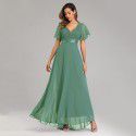 Spring/Summer Handmade Folded Big Swing Double V-neck Flare Sleeve Dress Elastic Chiffon Banquet Bridesmaid Large Evening Dress