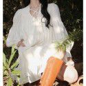 White V-neck dress for women's new early spring long sleeved tea break French haute couture dress summer