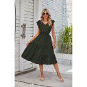 New Wooden Ear Edge Sleeveless V-Neck Waist Pleated Dress