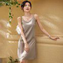 High end satin mid length dress, new summer slim and sexy women's suspender dress