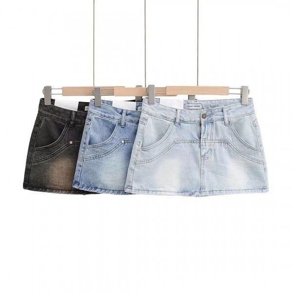 Summer Spicy Girls Retro High Waist Slim and Anti Shining Wrap Hip Short Skirt Women's Leggy Long Skirt Pants Denim Half Skirt