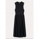 Spring casual cotton two tone waistband A-line flared skirt, medium length sleeveless women's dress