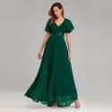 Spring/Summer Handmade Folded Big Swing Double V-neck Flare Sleeve Dress Elastic Chiffon Banquet Bridesmaid Large Evening Dress