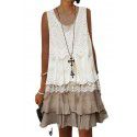 Spring European and American New Fashion Splice Loose Pullover Medium Dress Cake Skirt for Women