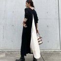 Spring and Autumn New Fashion Brand Versatile Cotton Black and White Spliced Long Sleeve Dress
