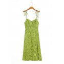 New Shoulder Lace up Slim Slim Slim Hanging Strap Avocado Green Fragmented Flower Split Dress for Women