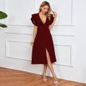 Women's New V-neck Sexy Backless A-line Dress Mid length Dress