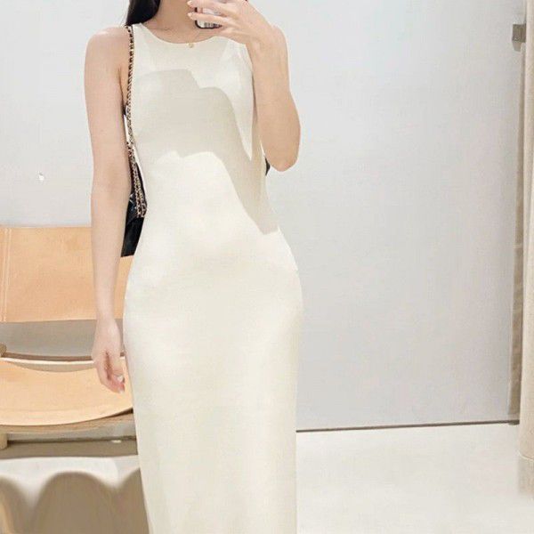 New Women's Slim Fit Show Thin Bottom Knitted Tank Top Dress Temperament Long Skirt