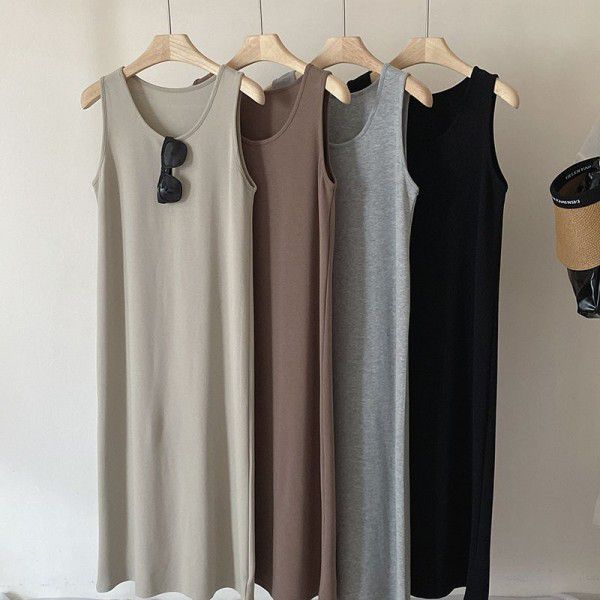 Lazy Tank Top Dress Women's New Solid Loose Straight Sleeve Long Dress